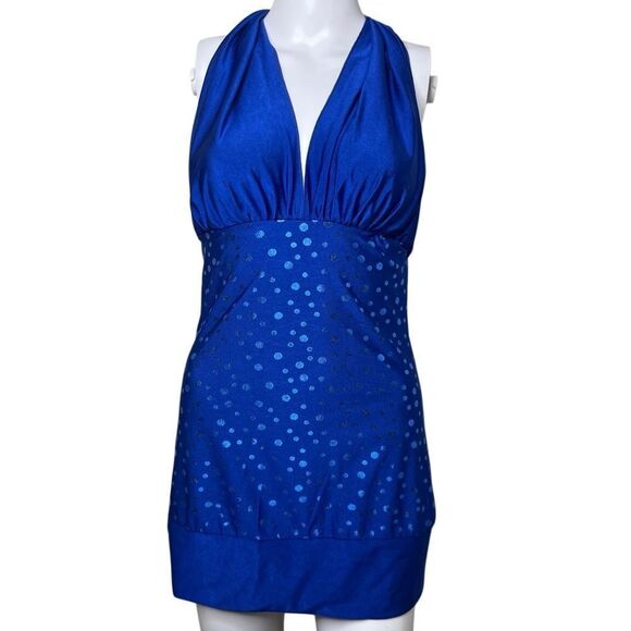 Dream Girl Polka Dot Halter Tunic Blue One Size Fits Most - Picture 1 of 3
